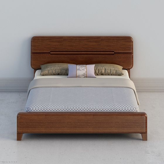 Elegant Low-Polygon Bed Frame 3D model