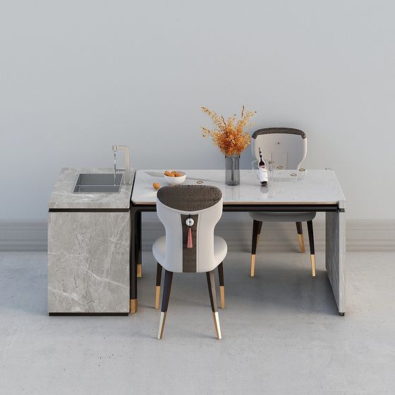 Urban Minimalist Dining Table and Chair Set 3D model