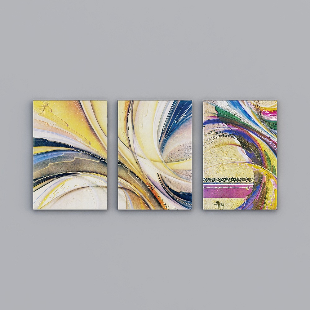 The living room is decorated with abstract decoration