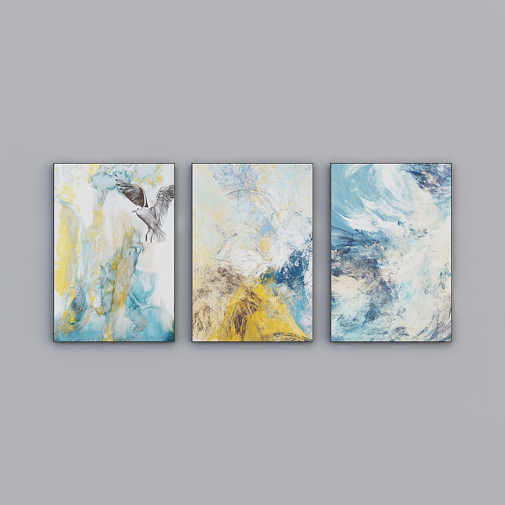 The living room is decorated with abstract decoration