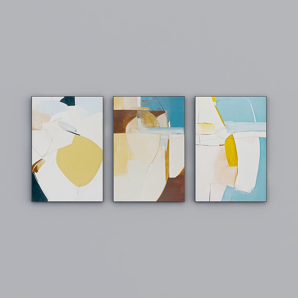 The living room is decorated with abstract decoration