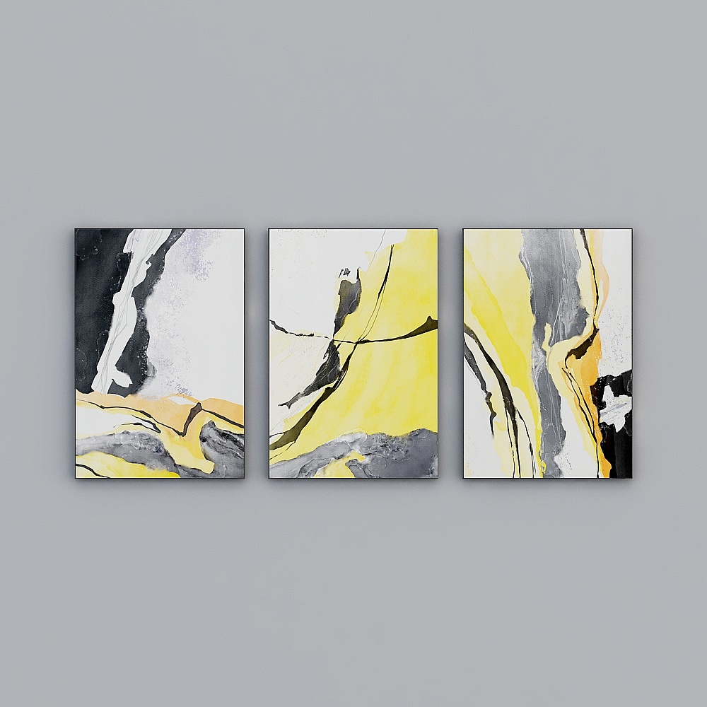 The living room is decorated with abstract decoration