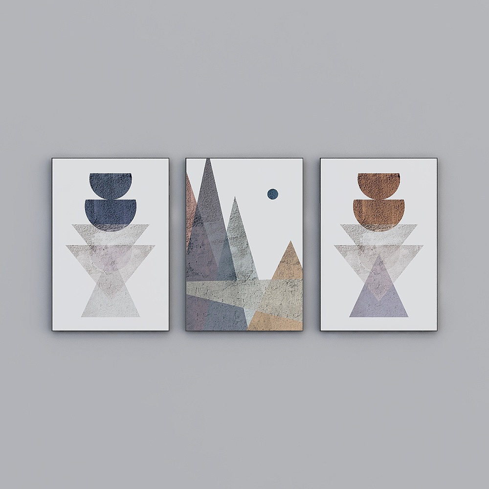 The living room is decorated with abstract decoration