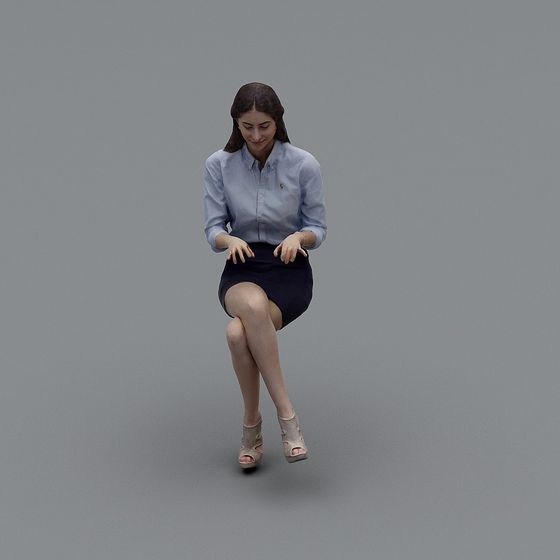 Elegant Female Character 3D Model in Low Poly Style