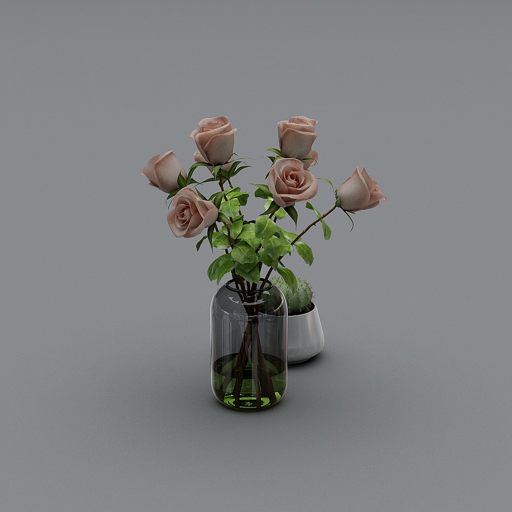 Pink flower green vase