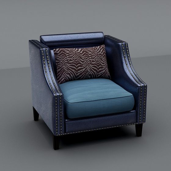 Elegant Navy Blue Armchair 3D Model