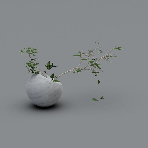 Stylish Marble Vase with Twisted Branch 3D model