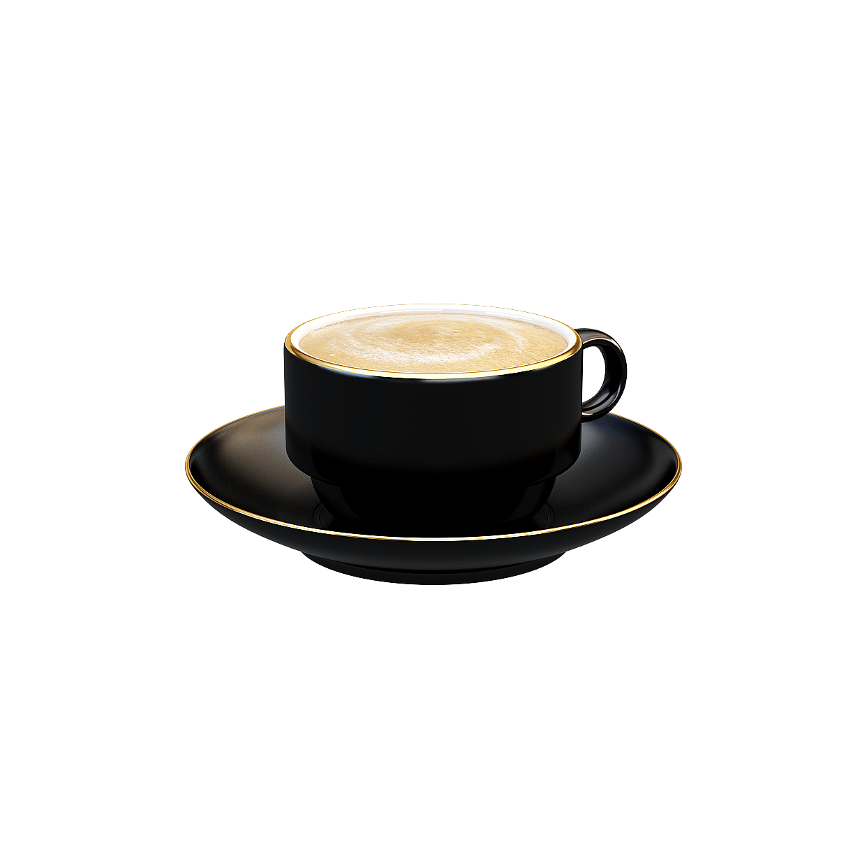 Elegant Latte Coffee 3D Model – Black Ceramic Cup