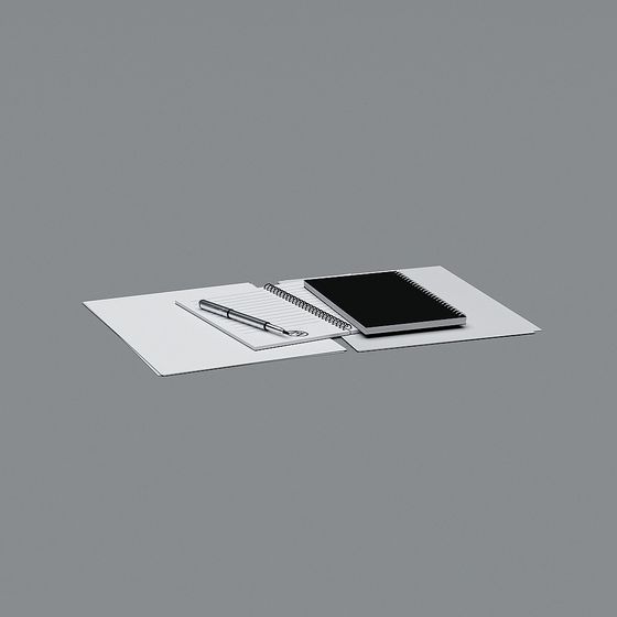 Minimal Black Office Supplies 3D Model for Workspace