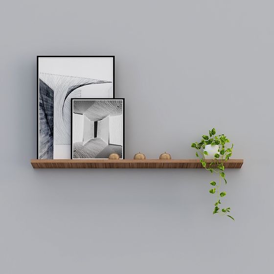 Wooden Shelf and Decor 3D model