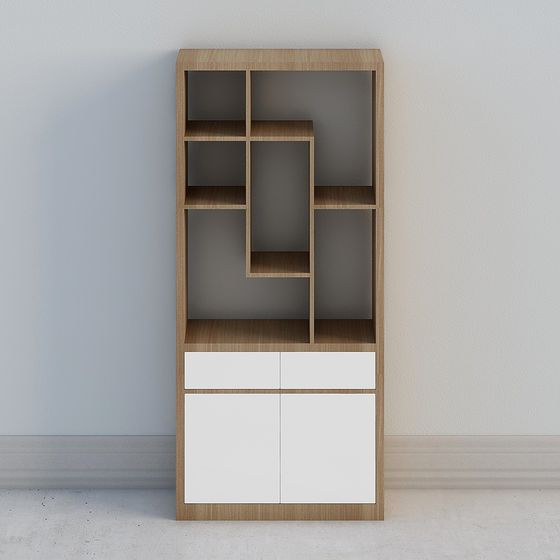 Wood Color Shelf Cabinet Combined Cabinet 3D Model for Functional Design