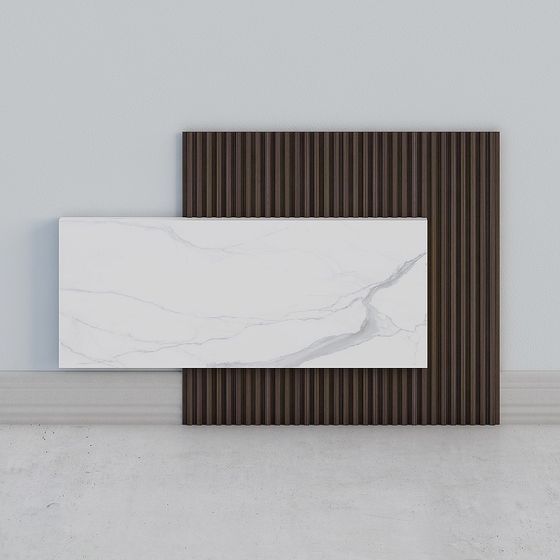 Stylish Low-Polygon Marble and Wood Wall Decor 3D model