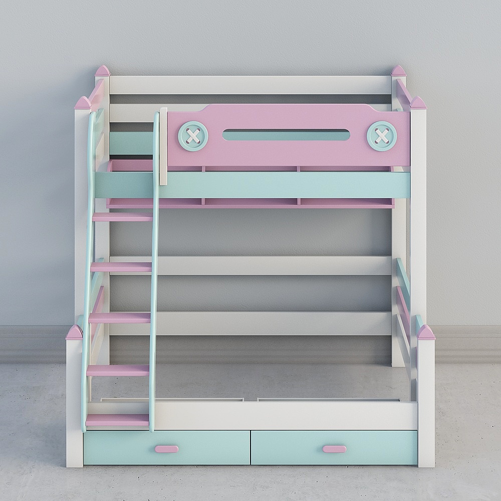 Charming Low-Poly Bunk Bed 3D model for Kids