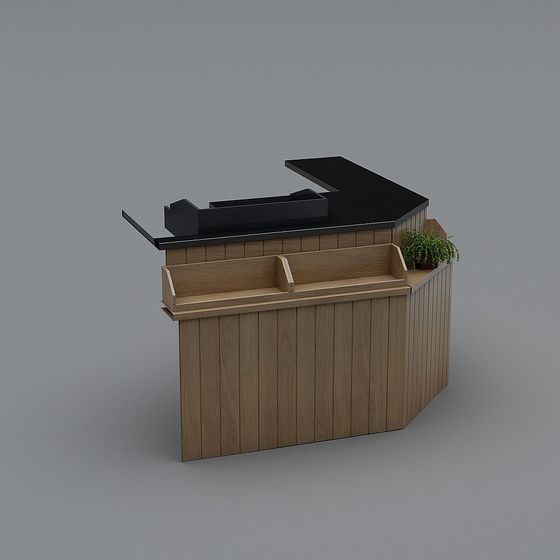 Low Poly Wooden Counter 3D Model