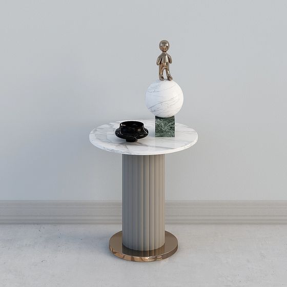 Stylish Marble Round Table with Metal Sculpture 3D model