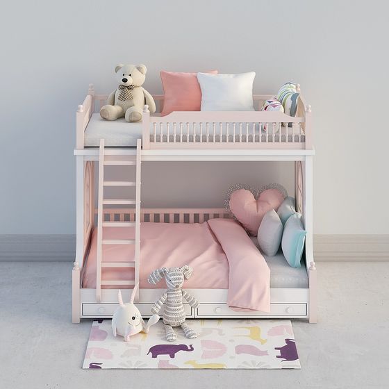 Cozy Earth Tone Kids Bunk Bed 3D Model