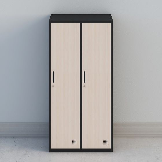 黑色框架淺櫻桃木2門儲物櫃