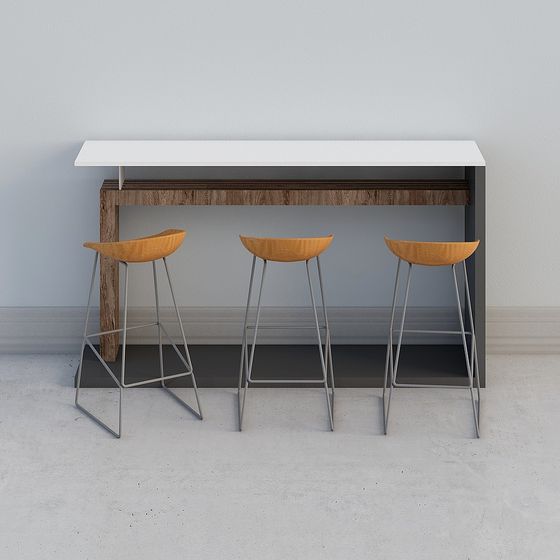 Minimalist Bar Counter with Stools 3D model