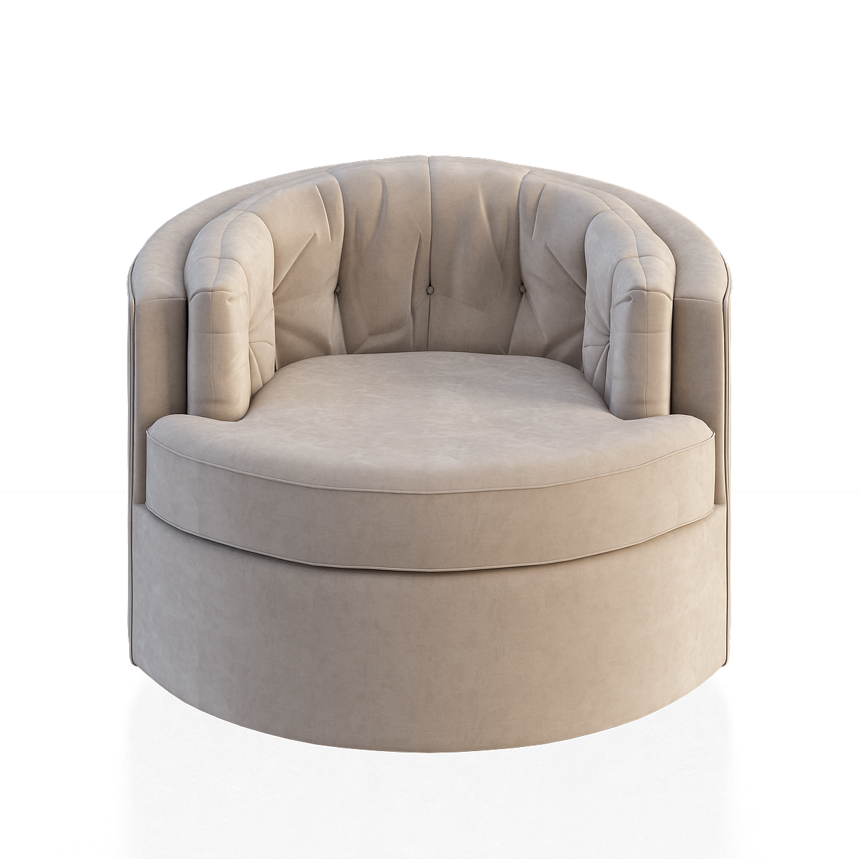 Elegant Round Armchair 3D Model – Beige Velvet Design