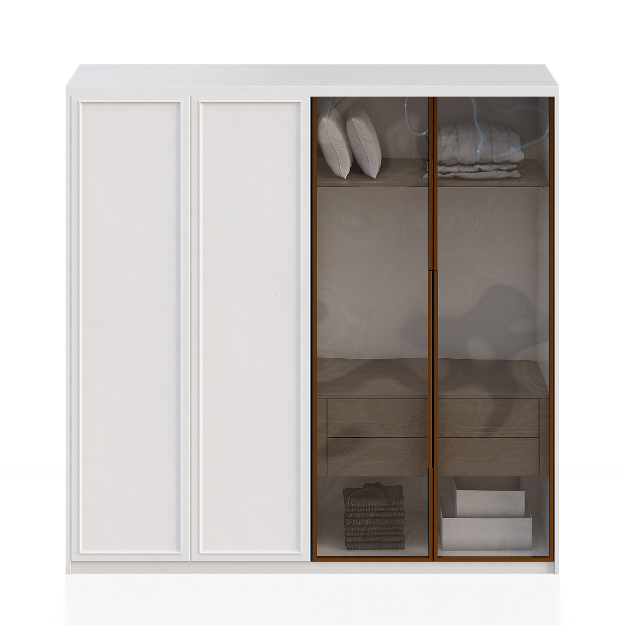 Stylish Glass Door Wardrobe 3D Model – Modern Gold Accents