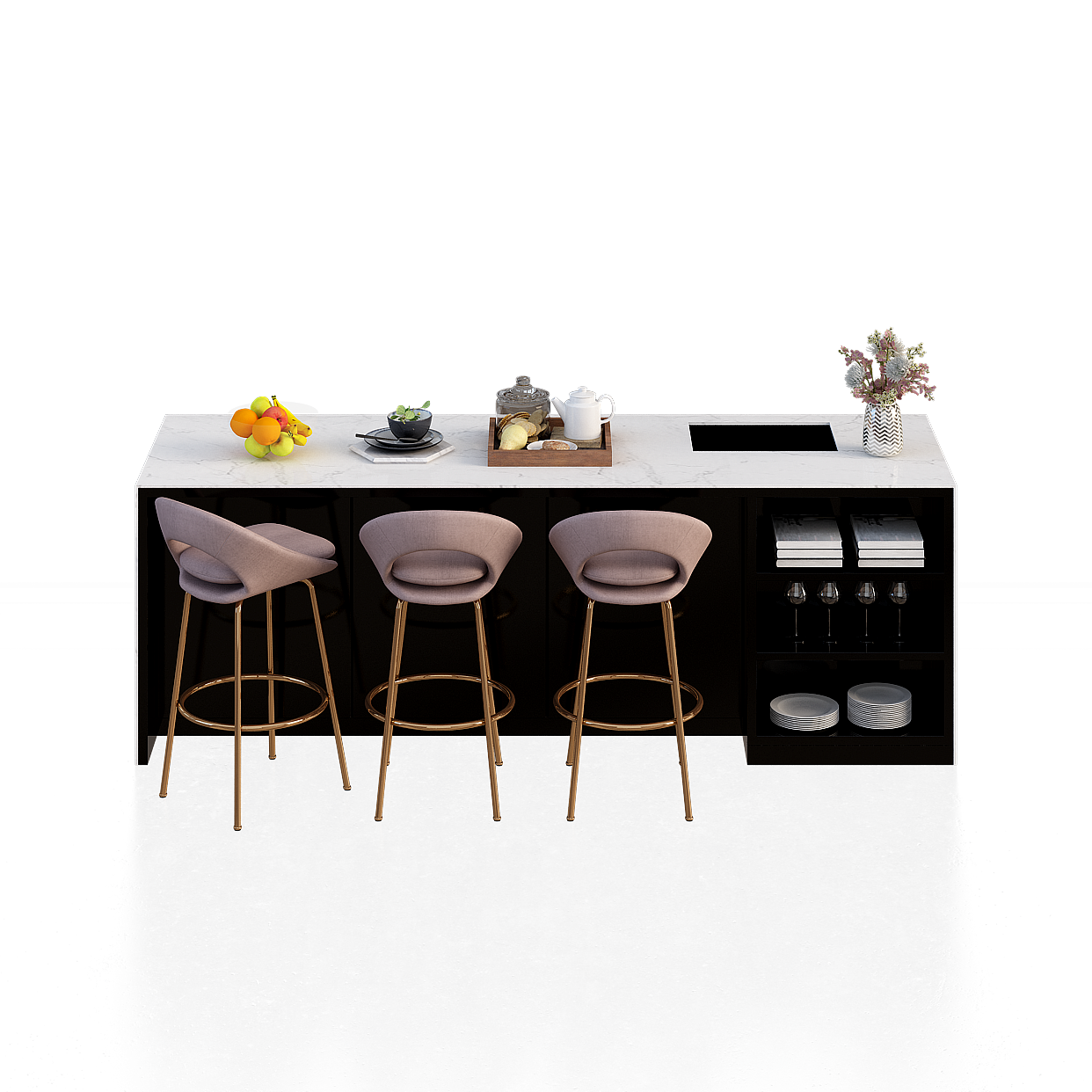 Minimalist Bar Counter 3D Model – Modern Marble & Metal