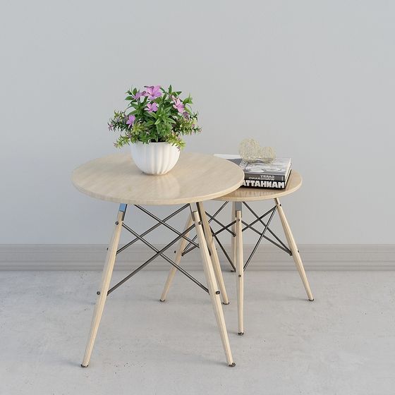 Stylish Small Round Table with Pot 3D model