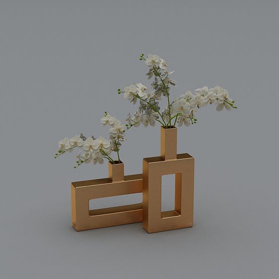 Stunning Golden Vase with Orchid 3D model for Creative Displays