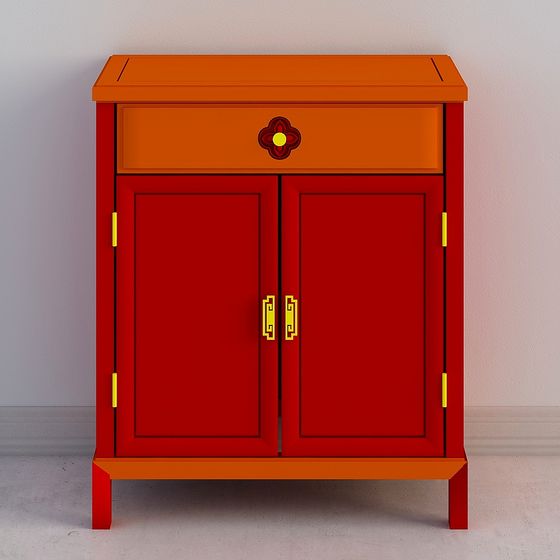 Stylish Chinese Red Wood Cabinet 3D model