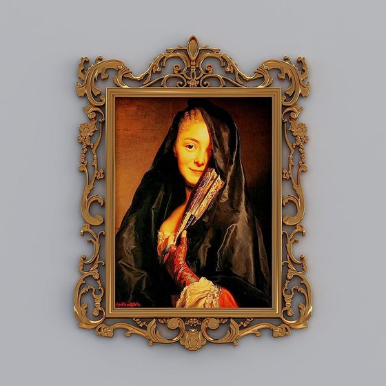 Elegant Mysterious Lady 3D Model with Fan