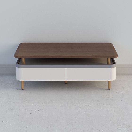 Urban Living Room Coffee Table 3D Model – Modern Wood & Gold