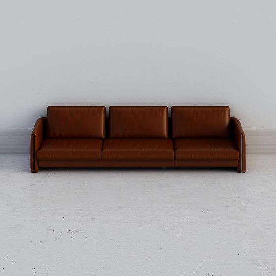 Elegant Low-Polygon Leather Sofa 3D model