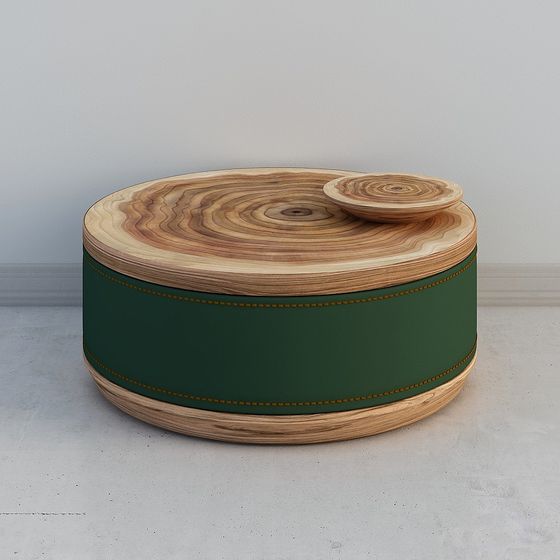 Stylish Round Wooden Coffee Table 3D Model