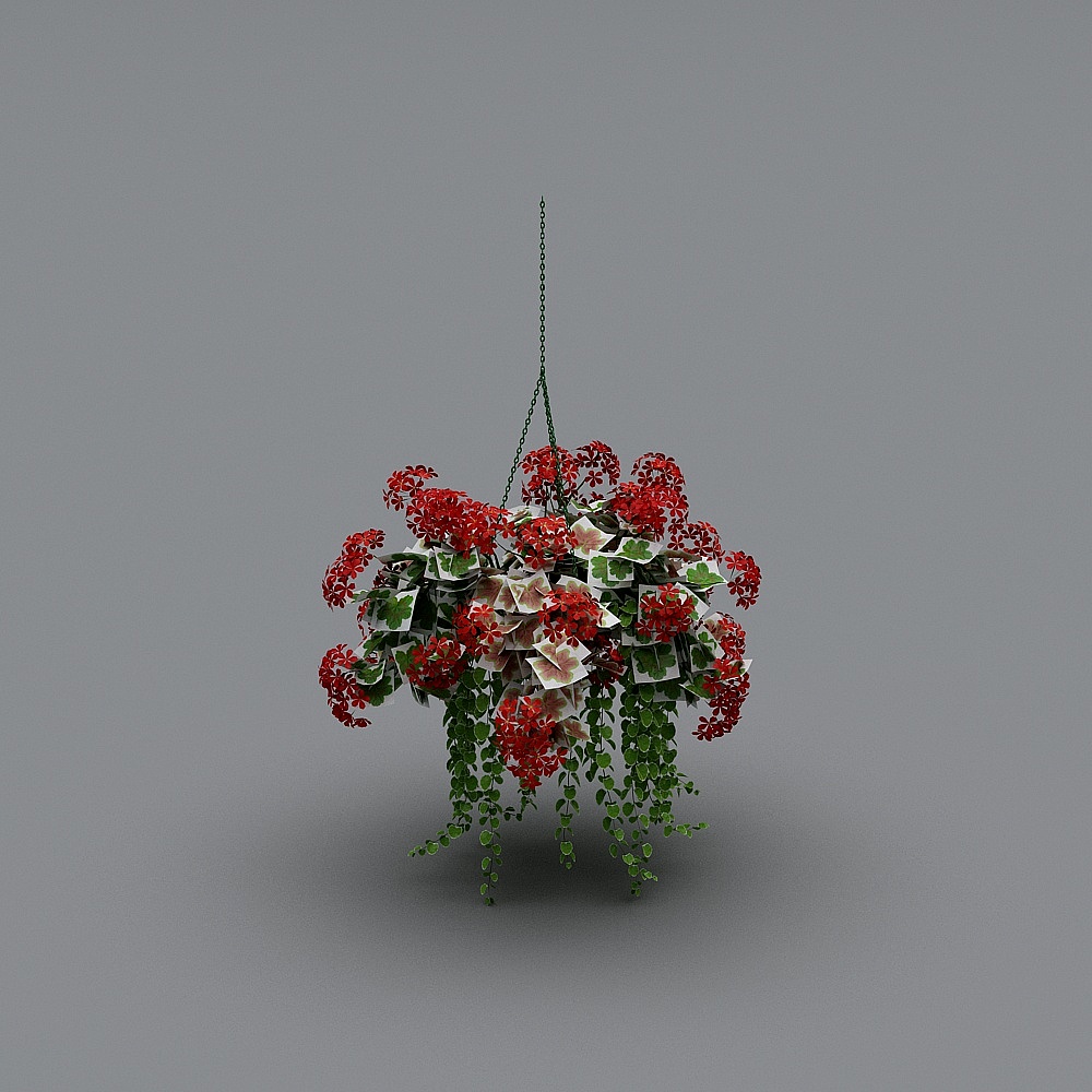 Vibrant Hanging Flower Basket 3D model