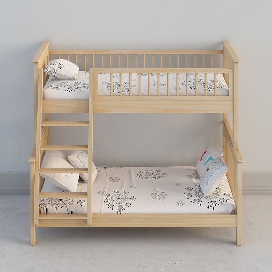 Gray Solid Wood Bunk Bed 3D Model - Free for Personal Use