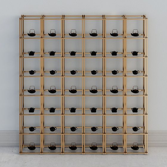 Elegant Gold Tea Set Display Rack 3D model
