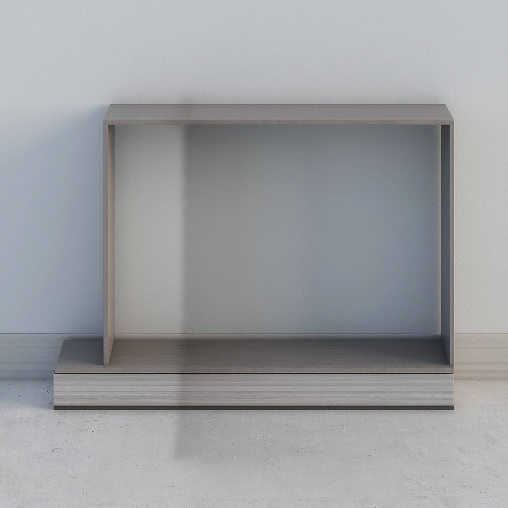 Modern grey wooden wall cabinet with open shelf and base on white background