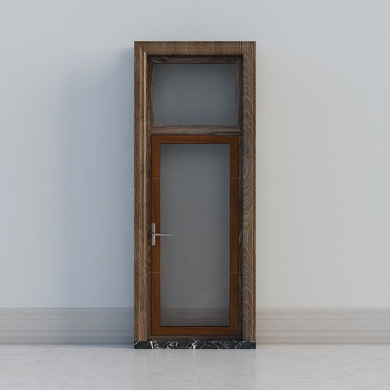 Elegant Wooden Glass Door 3D Model