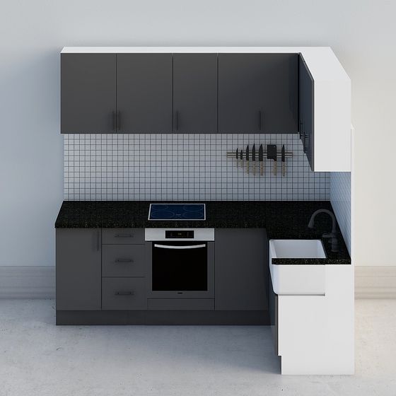 Modern Minimalist Kitchen 3D model for Urban Spaces