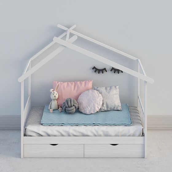 Charming Low-Poly Cottage Bed 3D model
