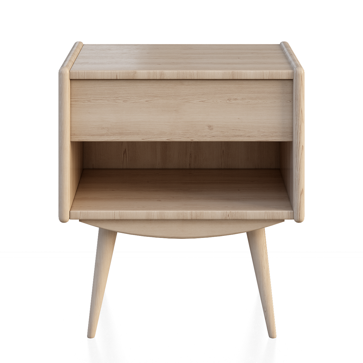 Mid-Century Modern Nightstand 3D Model – Light Wood Furniture
