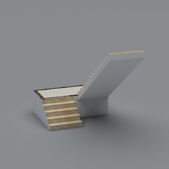 Sleek Gray Staircase 3D Model Without Handrails
