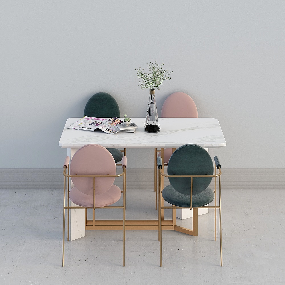 Marble Dining Table and Chairs 3D model