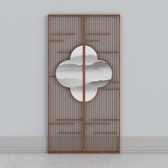 Modern Gray Chinese Style Divider Partition Screen 3D Model