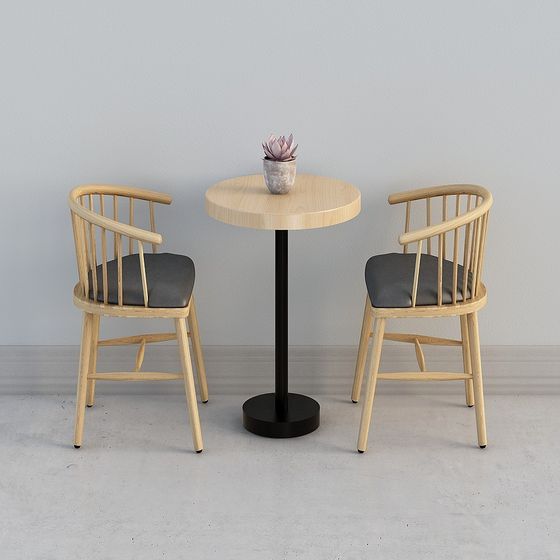 Wooden Round Table and Chairs Set 3D model