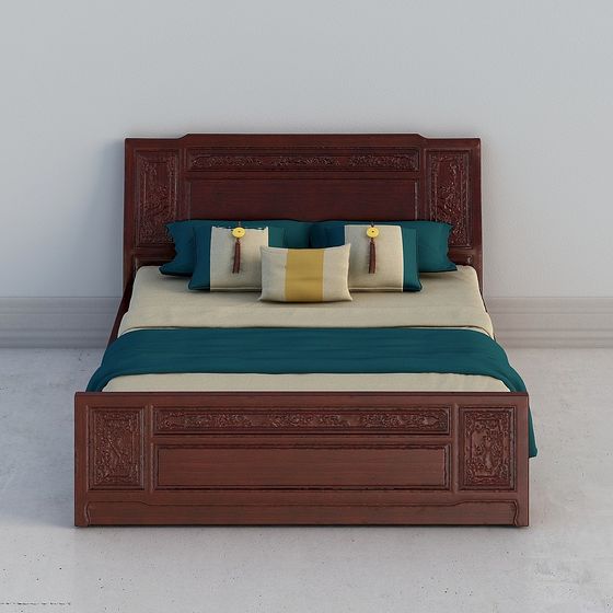 Sophisticated Chinese Bed 3D model for Stylish Spaces