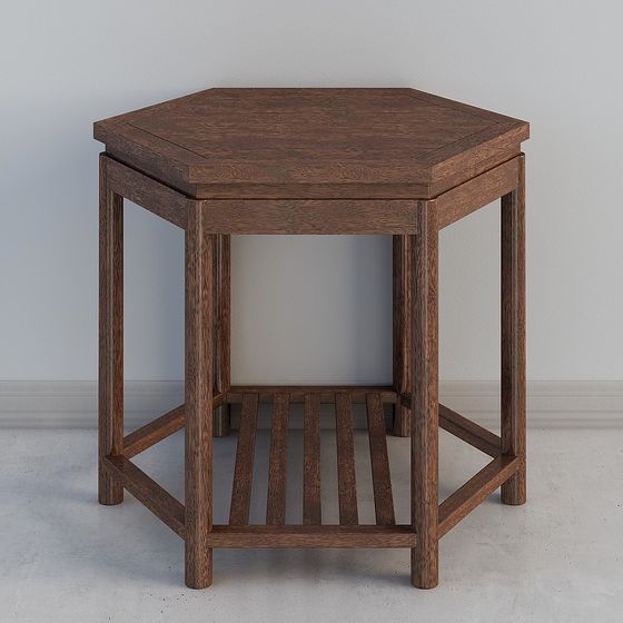 Unique Hexagonal Wooden Table 3D model
