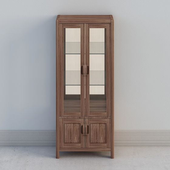 Stylish Minimalist Glass Door Bookcase 3D model