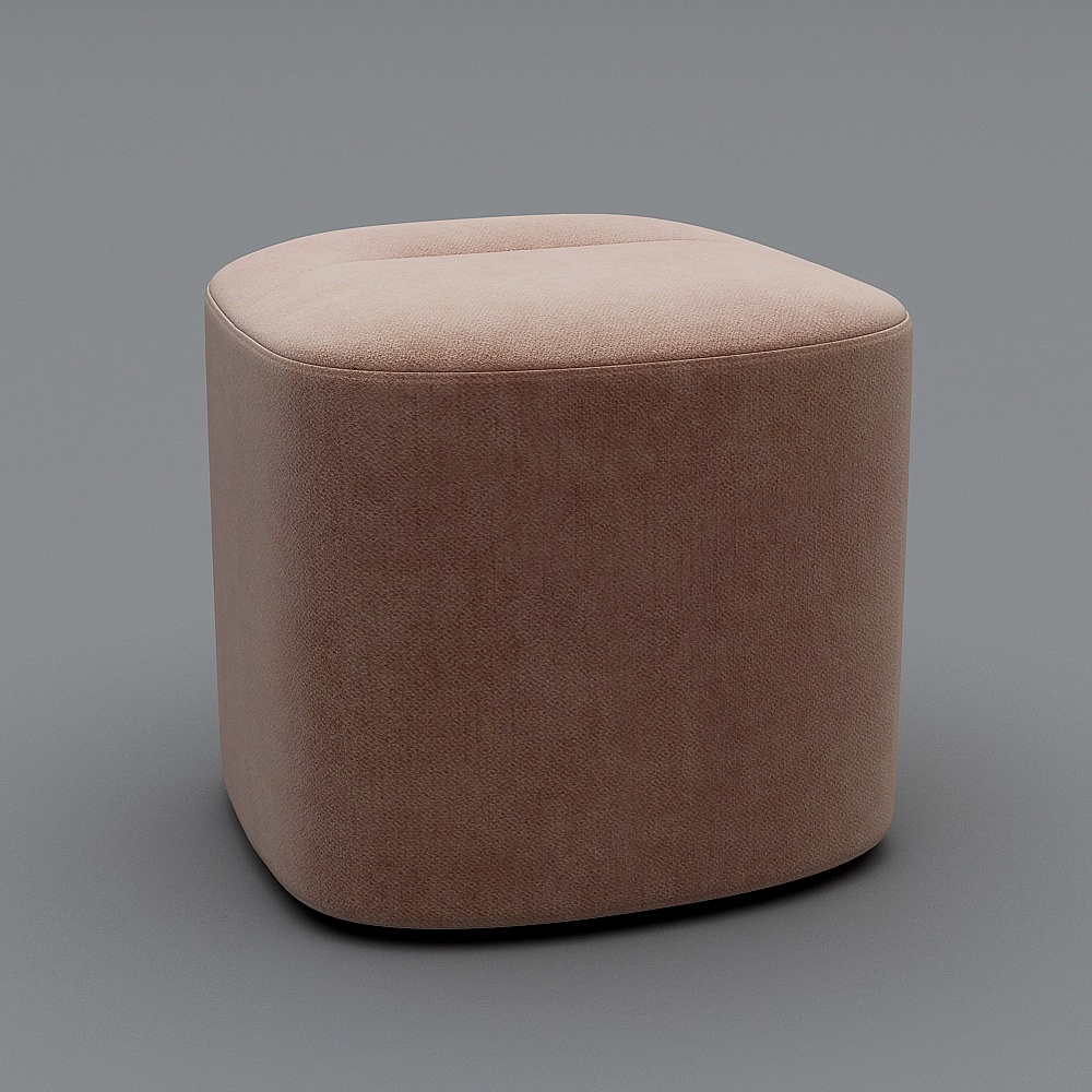 Modern pink fabric footrest with rounded square shape and soft texture on grey background