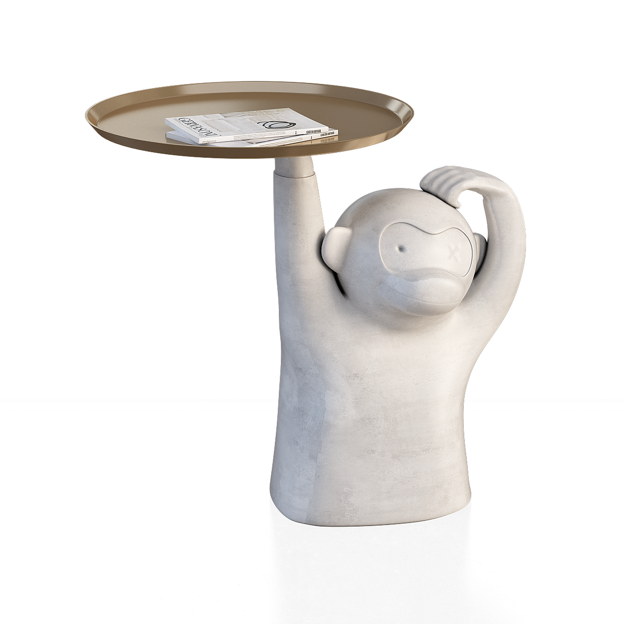Charming Monkey Side Table 3D Model – Concrete & Gold