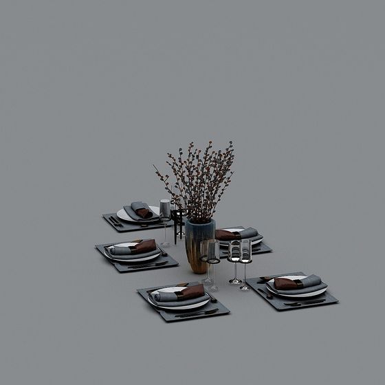 Stylish 3D Dining Table Arrangement Model